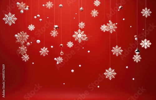 christmas snowflakes falling in red background with white snowflakes falling,