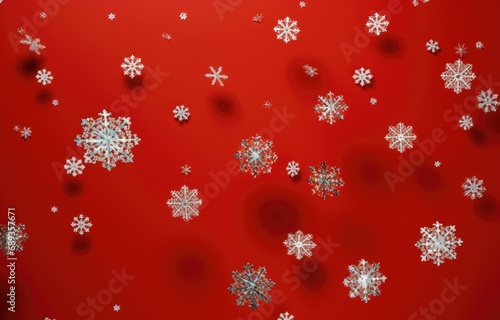 christmas snowflakes falling in red background with white snowflakes falling,