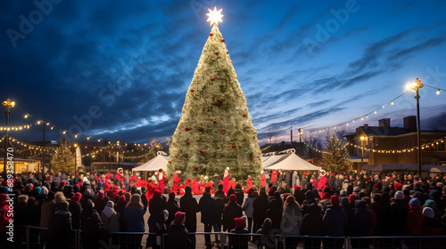 Christmas tree lighting ceremony large crowd festive spirit --ar 16:9 --v 5.2 --style raw © Carlos