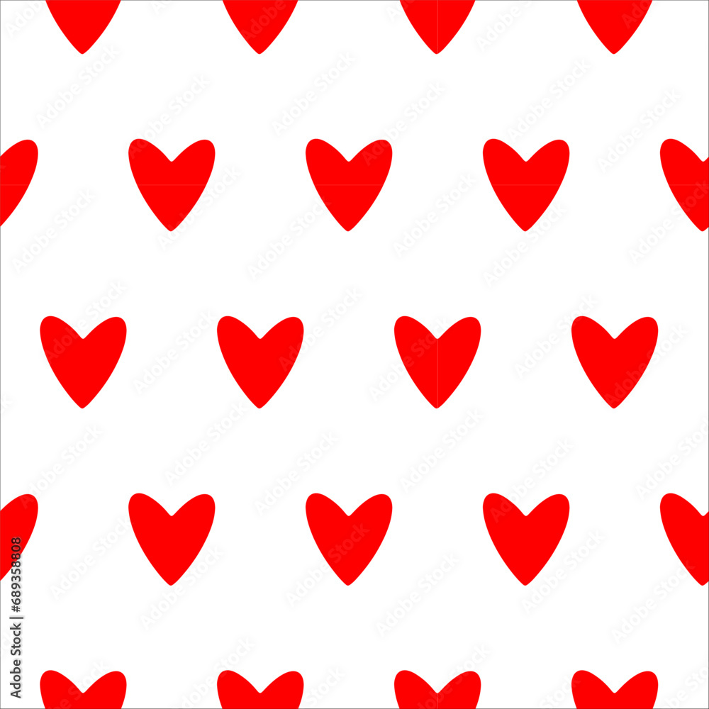 Red love heart seamless pattern illustration for Valentine day. Hand drawn romantic red hearts Valentine wrapper. Love concept, Valentine day background, romantic wedding design. Love hearts pattern