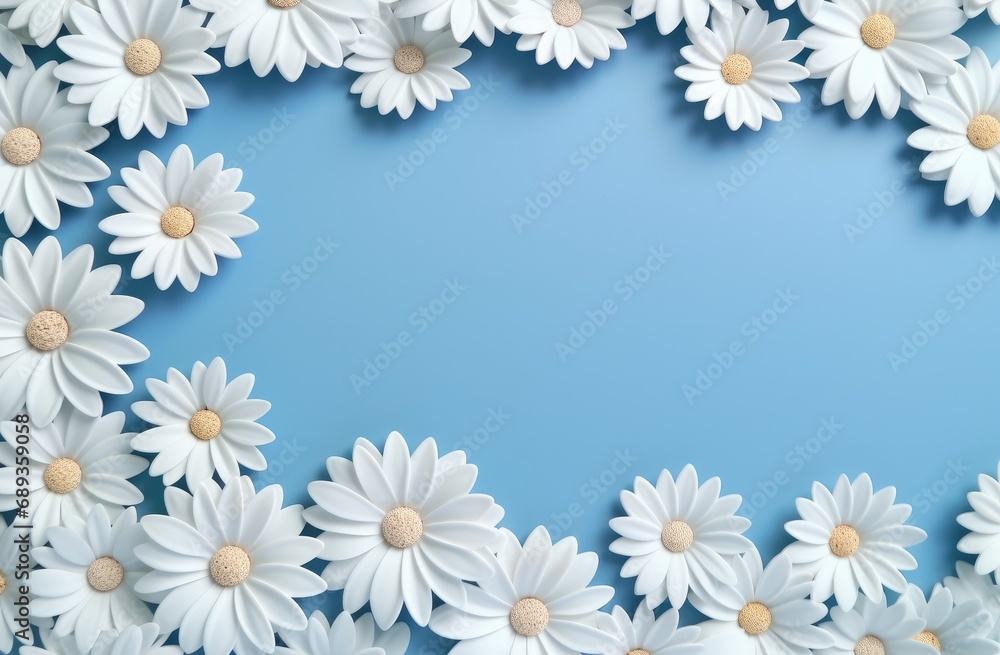 daisy frame with white flowers on a blue background, daisy frame with white flowers on a blue background,