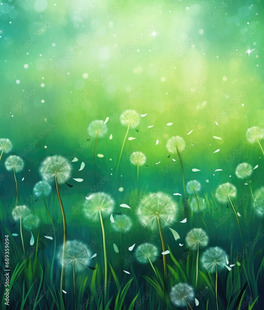 dandelion in front of an autumn green background, dandelion in front of an autumn green background,