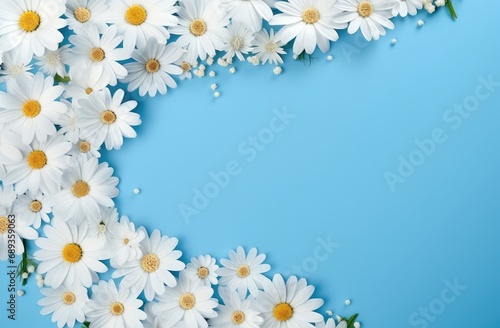 daisy frame with white flowers on a blue background, © olegganko