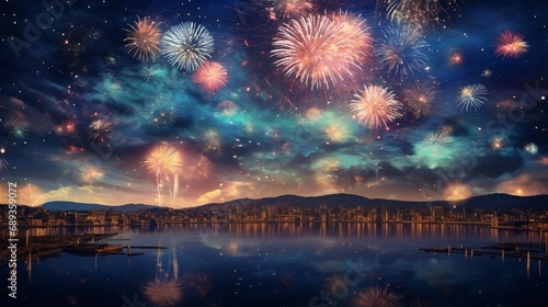 A myriad of fireworks adorning the night sky on the Fourth of July.