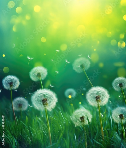 dandelion in front of an autumn green background 