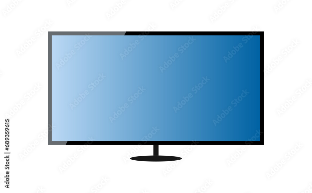 Realistic TV screen. Modern stylish lcd panel, led type. Large computer monitor display mockup. Blank television template. Graphic design element for catalog, web site, as mock up. Vector illustration Realistic TV screen. Modern stylish lcd panel, led type. Large computer monitor display mockup. Blank television template. Graphic design element for catalog, web site, as mock up. Vector illustration