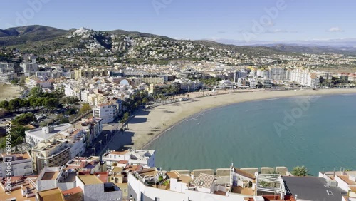 Panorama of the city from the Peniscola fortress in winter. Peniscola on the Costa del Azahar is a popular place and the most visited place in Spain. The stone fortress was built by the Knights
