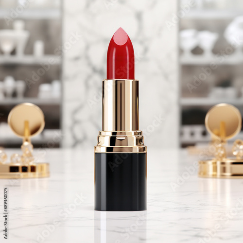 lipstick with blank front, realistic on a mockup template in a table in a lux...