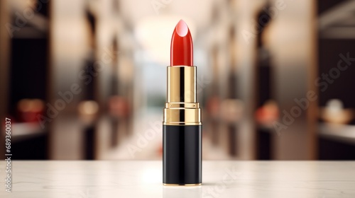 lipstick with blank front, realistic on a mockup template in a table in a lux...