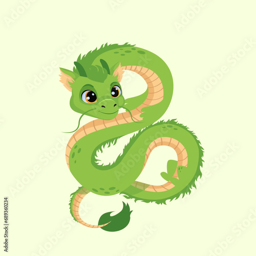 Fototapeta Naklejka Na Ścianę i Meble -  Cute vector green chinese dragon. vector year of the dragon zodiac symbol vector illustration