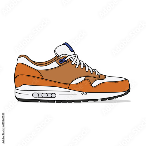 Orange and white sneakers, outlined and isolated on a white background. Suitable for commercial purposes.	
