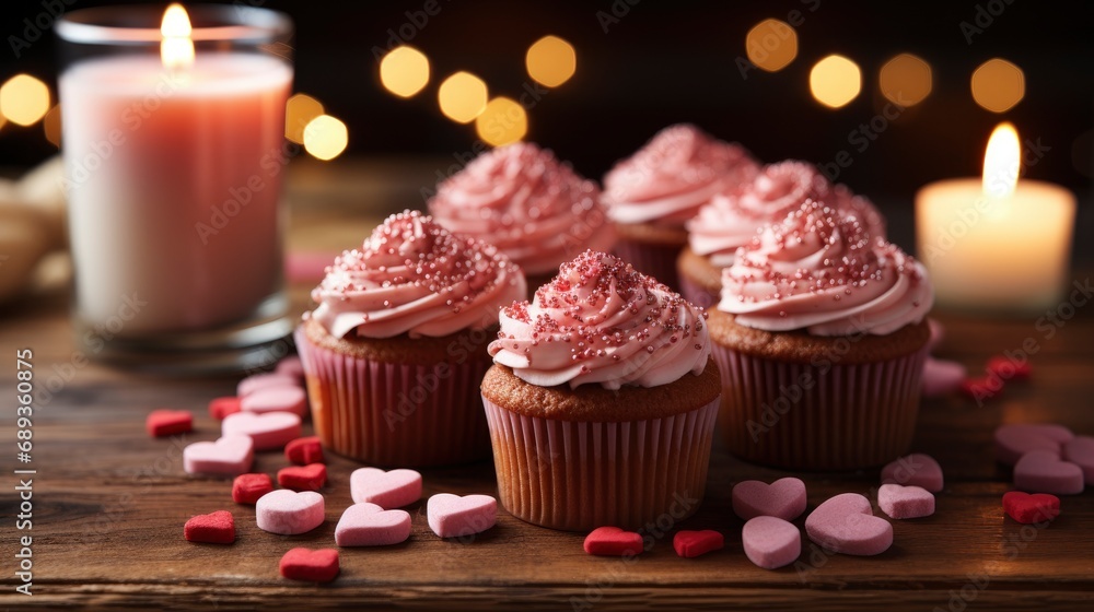 Red Velvet Cupcakes Decorations Valentines Day, Background Image, Desktop Wallpaper Backgrounds, HD