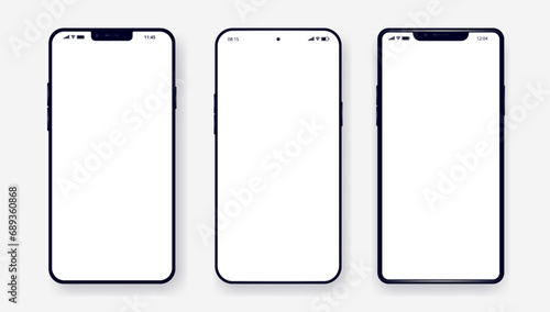 Vector mobile phone mockups - Collection of various unbranded fictional smartphones with blank empty screen, flat lay with shadow and light grey background photo