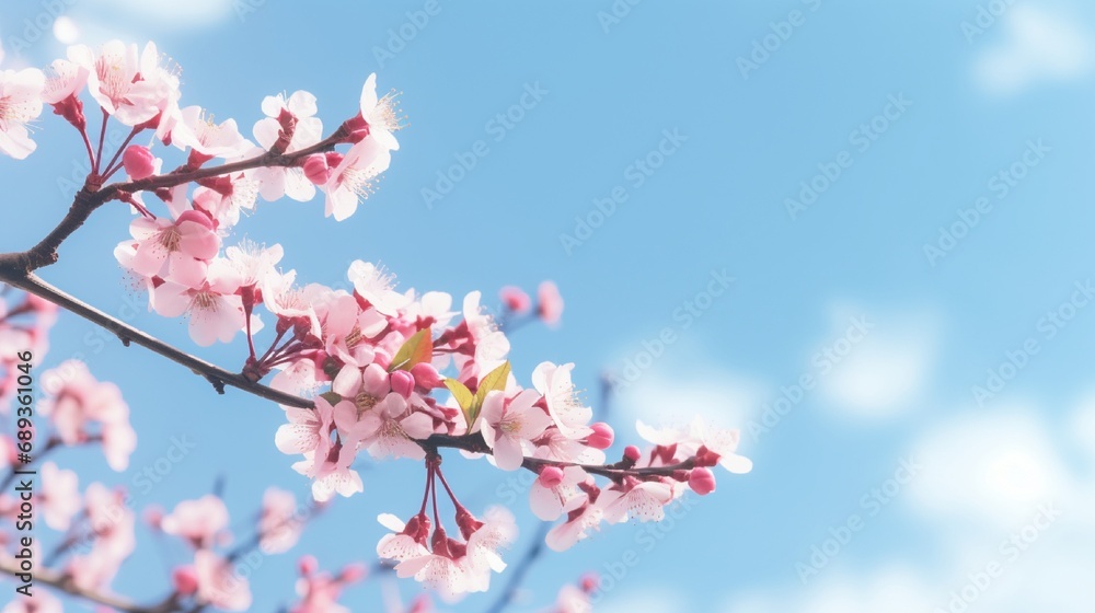 Cherry blossom branches against a cloudless sky during Hanami. Cherry blossom branches against a cloudless sky during Hanami.