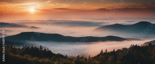 sunrise view over the foggy mountains  © abu