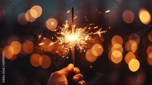 Close-up of a hand holding sparklers for Guy Fawkes Night. photo