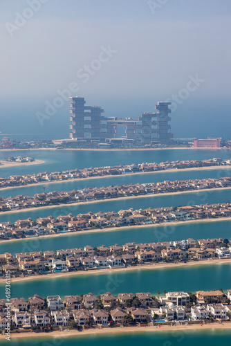 Dubai - The Palm, man made island at sunset, Unided Arab Emirates