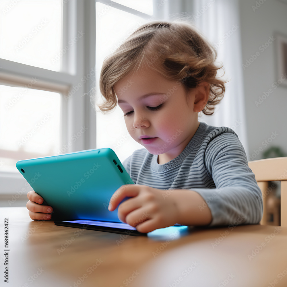 Cute little girl using a tablet computer at home. Technology concept Cute little girl using a tablet computer at home. Technology concept