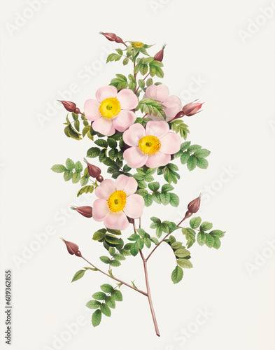 Rose Flower illustration  Rosa Pimpinelli-folia 