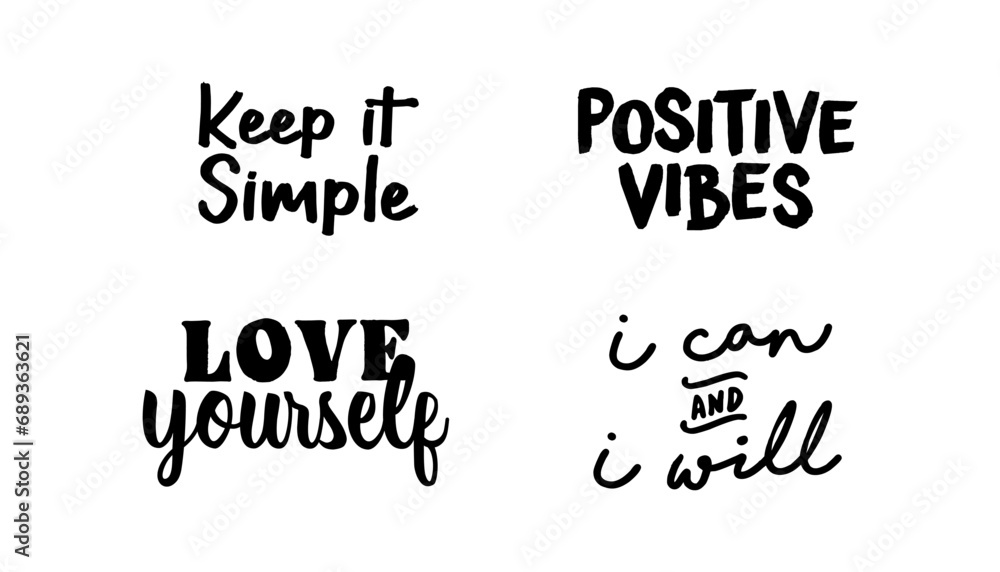 Fototapeta premium Positive thinking messages. Motivational quotes. Inspirational phrases. Decorative wisdom lettering.