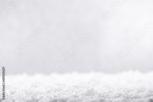Snow on white background. Winter Copy space
