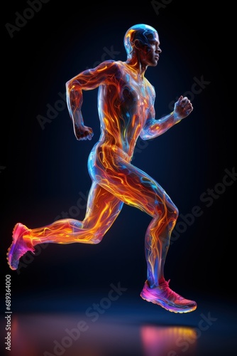 Running man illustration with neon lights