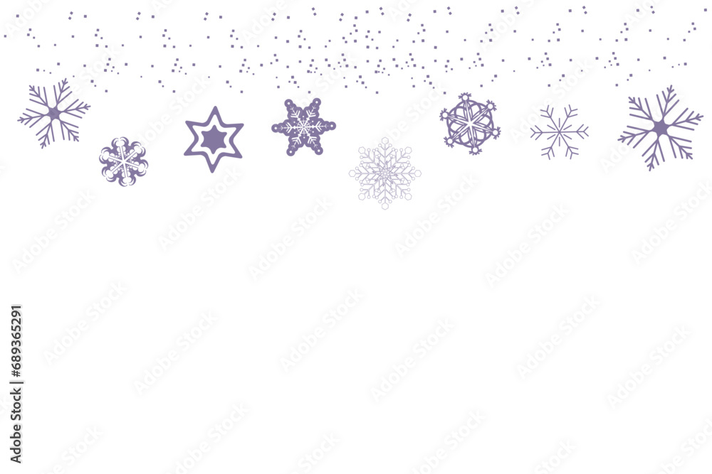 Christmas bright snowflake border banner. Seamless snowflake wave with star borders. Merry Christmas snow flake header or banner, wallpaper or backdrop decor. Isolated vector illustration