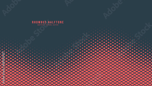 Halftone Checkered Rhombus Pattern Vector Smooth Warped Border Red Stylish Abstract Background. Graphical Chequered Particles Texture Pop Art Design. Half Tone Contrast Minimalistic Art Wide Wallpaper