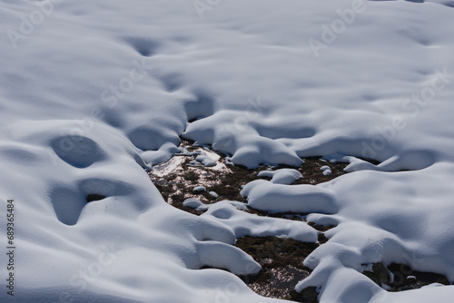 Thawing Snow. Stream in the snow photo