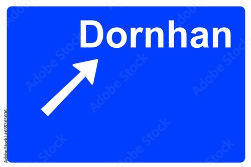 Illustration eines Autobahn-Ausfahrtschildes mit der Beschriftung "Dornhan"