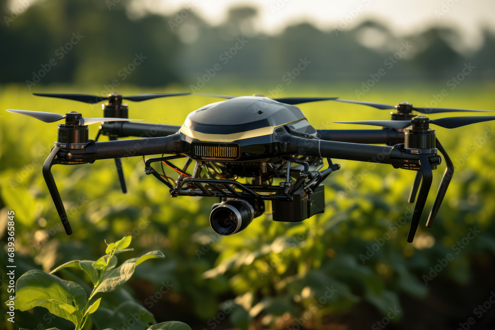 An AI-powered agricultural drone monitoring crop health and optimizing farming practices, illustrating the role of artificial intelligence in precision agriculture. Generative Ai. An AI-powered agricultural drone monitoring crop health and optimizing farming practices, illustrating the role of artificial intelligence in precision agriculture. Generative Ai.