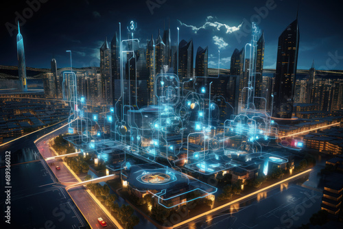 An AI-powered energy management system optimizing energy usage in a smart city, demonstrating the sustainable and efficient applications of artificial intelligence. Generative Ai.