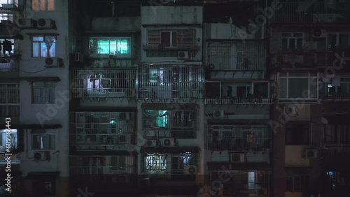 Windows Of Residential Buildings In Macau At Night, Aerial View photo