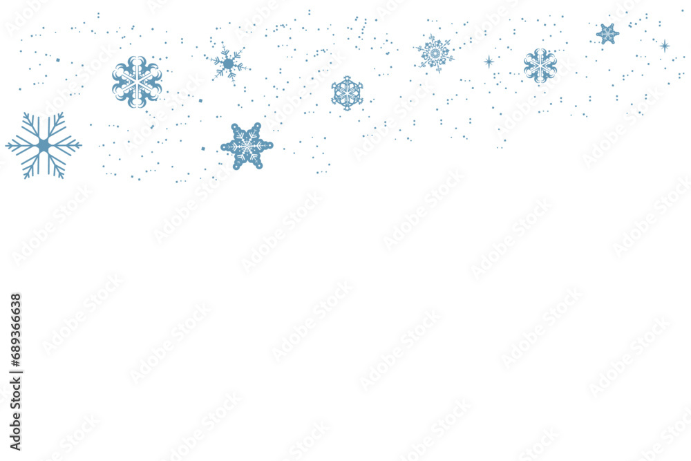 Christmas bright blue snowflake border banner. Seamless snowflake wave with star borders. Merry Christmas snow flake header or banner, wallpaper or backdrop decor. Isolated vector illustration
