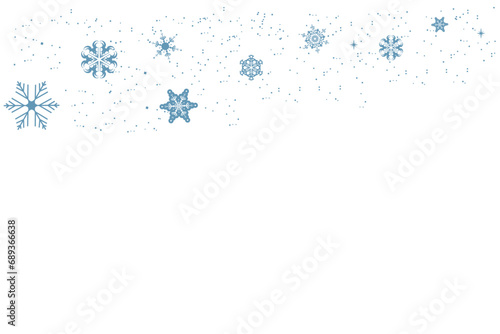 Christmas bright blue snowflake border banner. Seamless snowflake wave with star borders. Merry Christmas snow flake header or banner, wallpaper or backdrop decor. Isolated vector illustration