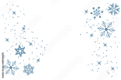Christmas bright blue snowflake border banner. Seamless snowflake wave with star borders. Merry Christmas snow flake header or banner  wallpaper or backdrop decor. Isolated vector illustration