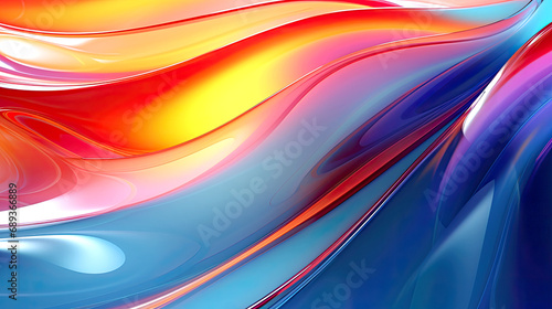 Abstract 3D background with blue, purple and orange liquid glass waves in motion. AI generated illustration.