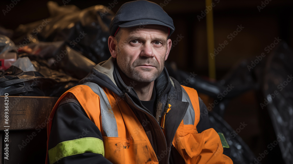 Portrait of a mature worker of the city utility company. Garbage collector.