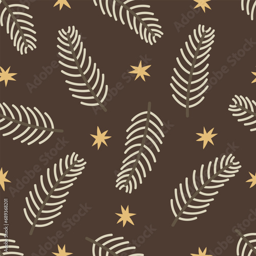 holiday seamless pattern with fir branches. Colorful vector, flat style. hand drawing. design for fabric, print, wrapper