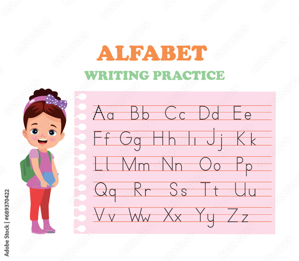Alphabet letters tracing worksheet with all alphabet letters. Basic writing practice for kindergarten kids Alphabet letters tracing worksheet with all alphabet letters. Basic writing practice for kindergarten kids