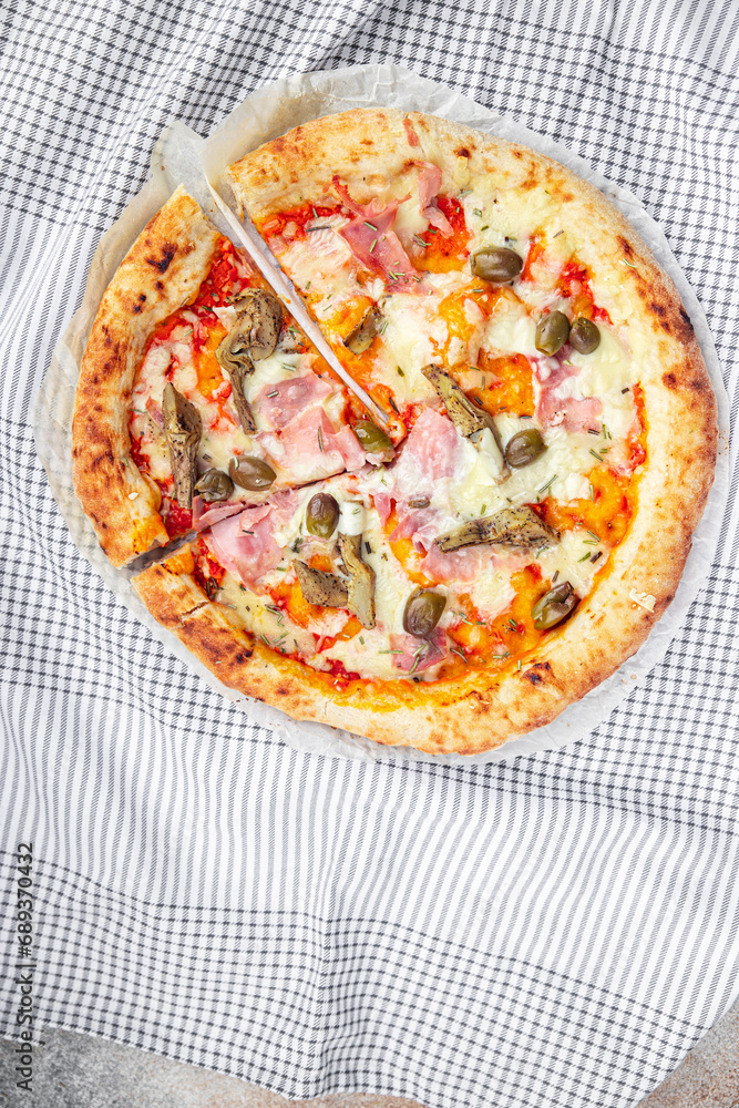 pizza artichoke ham olives fast food eating cooking meal food snack on