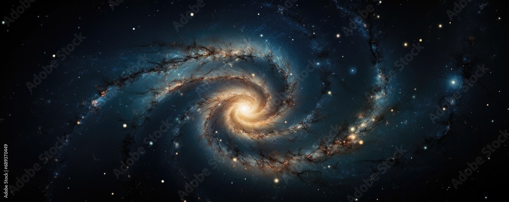 Fototapeta premium Spiral galaxy with blue and orange tones
