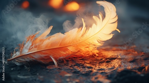 burning bird feathers, high quality details.  photo