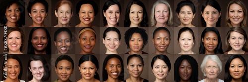 composite portrait of different women headshots, including all ethnic, racial, and geographic types of women in the world photo