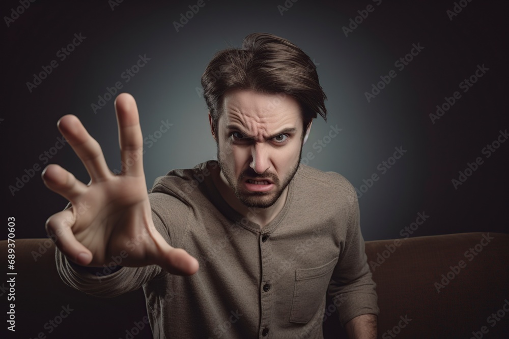 mature man gesturing and indicating with his index finger with an angry face mature man gesturing and indicating with his index finger with an angry face