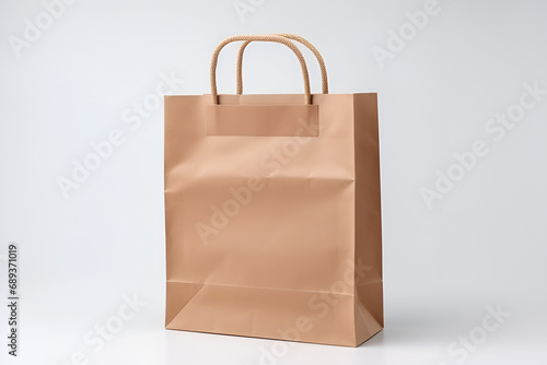 Recycled paper shopping bag on white background. Generated AI