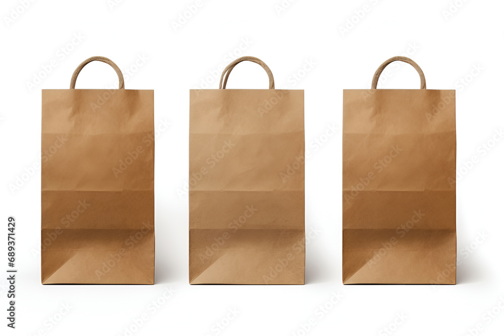 Folded paper bag with handle on white background generated AI Folded paper bag with handle on white background generated AI