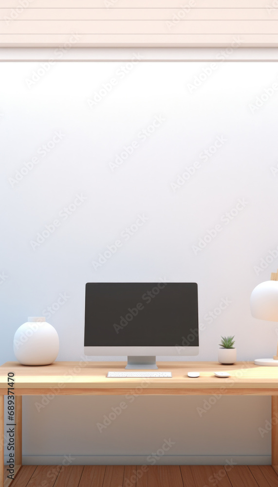 Obraz premium pc on desk in an empty room,