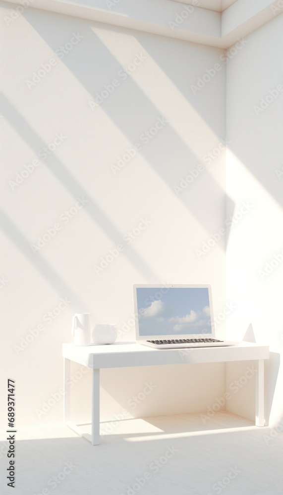 Fototapeta premium pc on desk in an empty room,