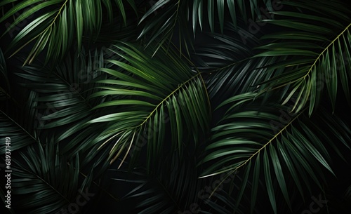 palm leaves on a dark background with palm leaves in the background 